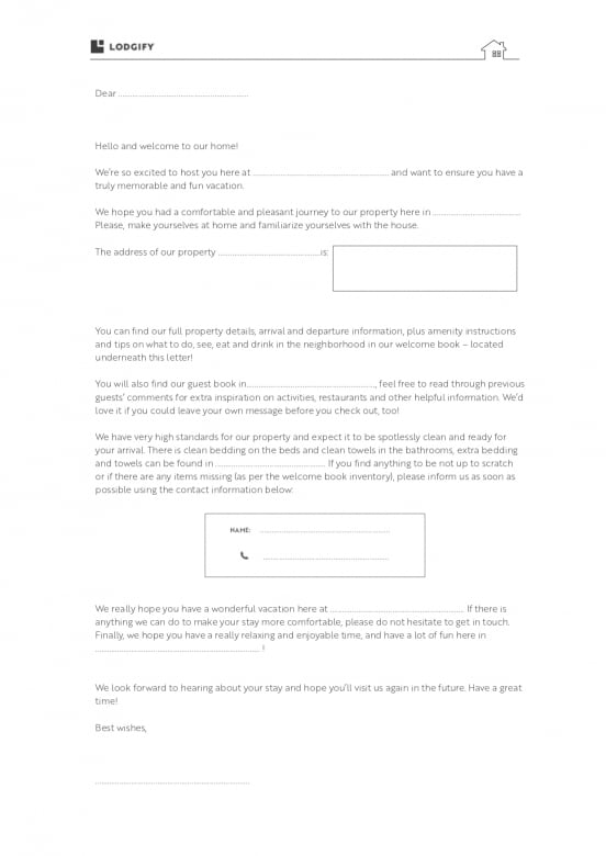 Airbnb welcome letter template